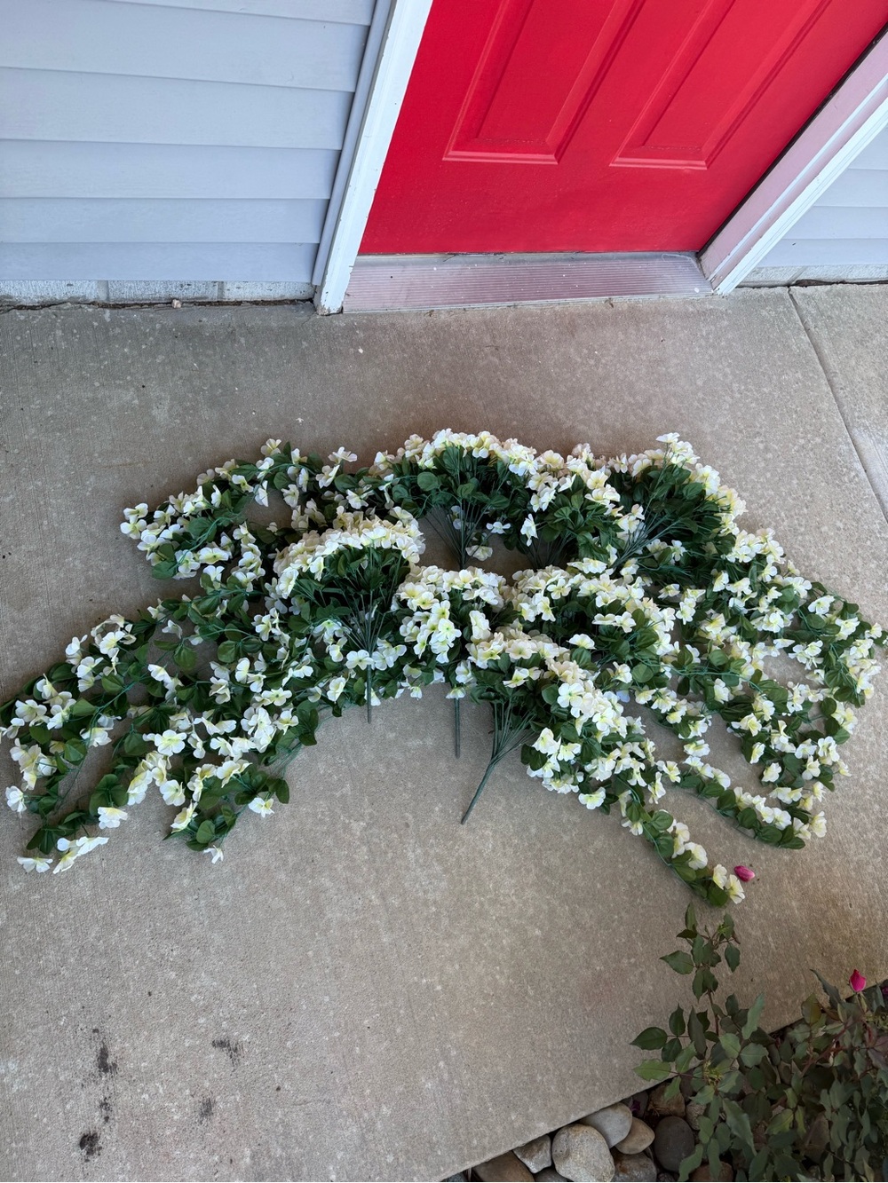 White & Green Faux Floral Spray 7 bundles